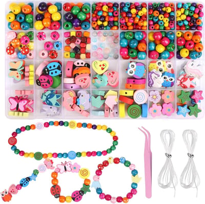 Kleurige houten kralen voor kinderen - 545 stuks met pincet, draad en transparante doos voor DIY armbanden, bloemen en dieren
