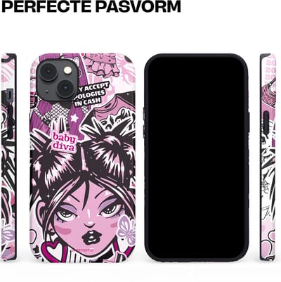 Casetastic hoesje geschikt voor Apple iPhone 14 Plus - MagSafe - Dubbellaagse bescherming - Roze Y2K Pop Teen Girly Cash Diva Collage - Fashion Case - Grijs Donkergrijs Wit Lichtroze