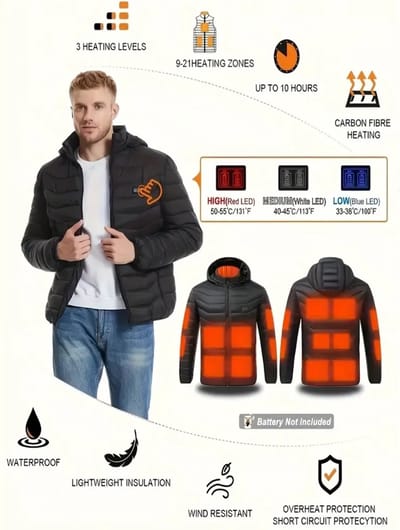 Lichtgewicht Verwarmende Gewatteerde Jas, Thermische thermal jas jacket UNISEX MAAT XXL Zonder Batterij En Powerbank unisex heren dames
