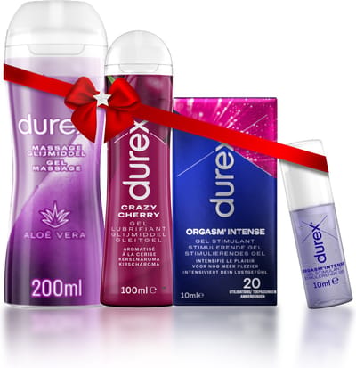 Durex - 2 Glijmiddelen en 1 Stimulerende gel - Voor Een Sensuele Aanraking - Waterbasis - Crazy Cherry met Smaak 100ml - Massage Aloe Vera 2 in 1 200ml - Orgasm Intense Stimulerende Glijmiddel 10ml - Cadeau voor man en vrouw