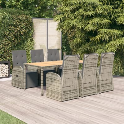 vidaXL - 7-delige - Tuinset - met - kussens - poly - rattan - grijs
