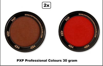 2x Set PXP Professional Colours schmink bruin en rood 30 gram - Schminken verjaardag feest festival thema feest