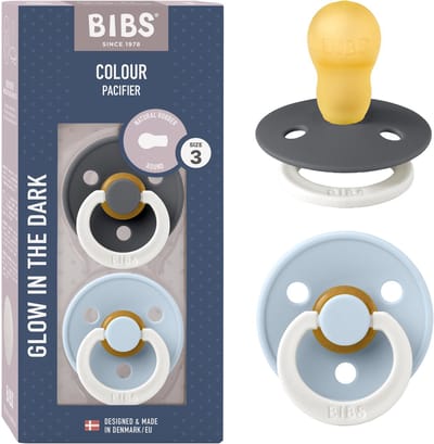 BIBS Colour Glow Fopspeen - 18-48 mnd - 2-pack - Rond - Iron/Baby Blue