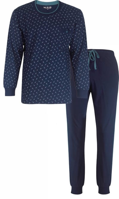 MEQ Heren Pyjama - Ronde Hals - 100% Katoen - Donker Blauw - Maat S