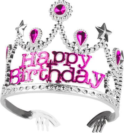 Boland - Tiara 'Happy birthday' Zilver - Één maat - Kinderen - Vrouwen - Prinsen en Prinsessen