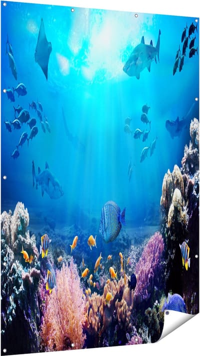 Gards Tuinposter Vissen met Haaien in de Oceaan met Koraalrif - 120x180 cm - Tuindoek - Tuindecoratie - Wanddecoratie buiten - Tuinschilderij