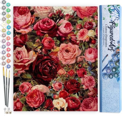 Figured'Art Schilderen op Nummer Volwassenen canvas Romantische rode rozen - Handwerk acrylverf Kit DIY Compleet - 40x50cm zonder frame