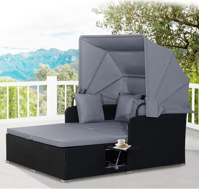 Zonne-eiland 2 persoons 165x153x138 cm - 165x153x138 cm - 165x153x138 cm klapdak zijtafels – - Medahomestore