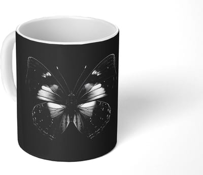 Mok - Koffiemok - Vlinder - Grijs - Mysterieus - Mokken - 350 ML - Beker - Koffiemokken - Theemok