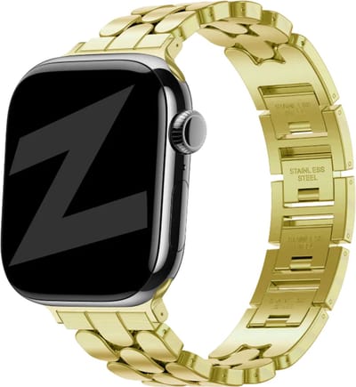 Bandz Stalen 'Oval' bandje geschikt voor geschikt voor Apple Watch 1/2/3/4/5/6/7/8/9/10/11/SE/SE2/SE3 - Maat: 38/40/41/42mm - Goud