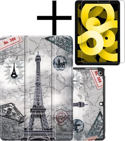 Hoes - Geschikt voor Apple iPad Air 5 (2022) - 10.9 inch - 5e Generatie - M1 - Met Screenprotector - Trifold Bookcase - Hard Cover - Hardcover Book Case - Tablet Hoesje - Eiffeltoren