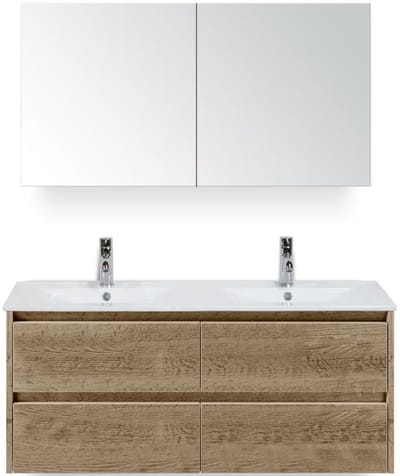 Dante Badmeubelset 120 cm - Natuur Eiken - Keramische Wastafel Wit Enjoy met Spiegelkast