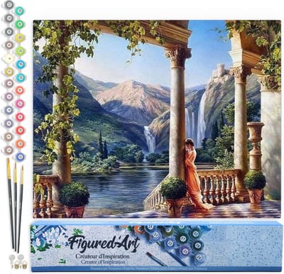 Figured'Art Schilderen op Nummer Volwassenen canvas Een godin aan de waterkant - Handwerk acrylverf Kit DIY Compleet - 40x50cm zonder frame