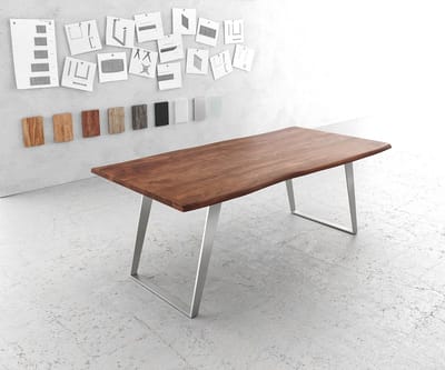 Eettafel Edge acacia bruin 200x100 edelstaal schuin Live-Edge