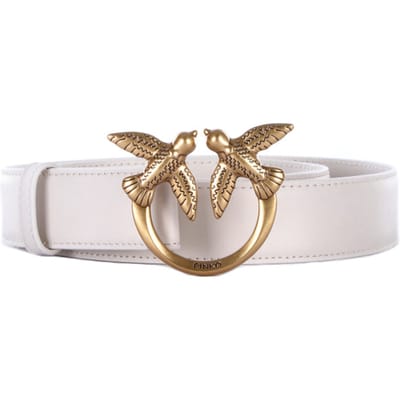 PINKO Leren Riem Love Berry H3 Belt W80 White - Antique Gold Crème