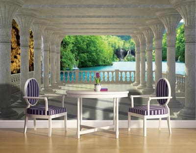 Tropical Lake Through Pillars Photo Wallcovering