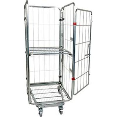 Nestbare rolcontainer, 4-zijdig, gegalvaniseerd, draagvermogen 500 kg, met 1 inklapbaar tussenlegbord