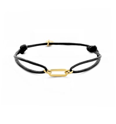 CO88 Collection 8CB-90858 Armband - Dames - Koord - Stalen Schakel - Schuifknoop - Verstelbaar in Lengte - 16 tot 24 cm - Zwart - Goudkleurig
