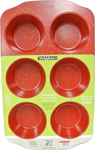 Jumbo Muffinvorm - Bakblik - Muffins Bakken - Keramische Antiaanbaklaag - 6 Cups - Rood Graniet