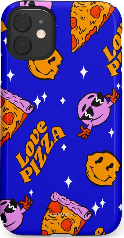 Casetastic hoesje geschikt voor Apple iPhone 11 - Dubbellaagse bescherming - Funky Pizza - Fashion Case - Paars Okergeel Donkerblauw Bruin