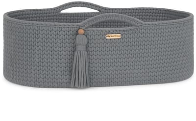 Moses mand BOHO Handgemaakt katoen met matras - donkergrijs
