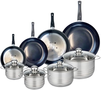 Set van 4 Koekenpannen 20, 24, 28 en 32 cm en 4 kookpotten 14, 16, 20 en 24 cm Elo Prima Brillant