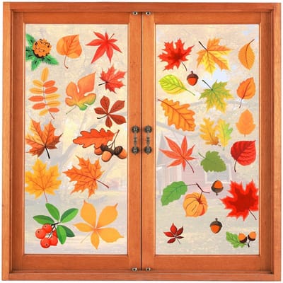 Dailygoods- Raamstickers Herfstdecoratie - 64 Stuks - Herbruikbaar - Zelfklevend - Hoogwaardige PVC - 30 x 22 cm - Raamdecoratie