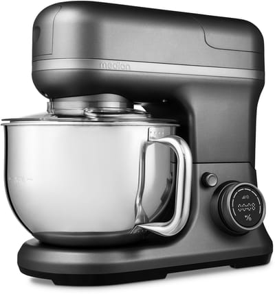 MEDION Keukenmachine met vleesmolen, blender 4-in-1, Titaan | IJskom voor ijsbereiding, 1200 W, raspen, snijden, kneden, deegmachine, MD18440