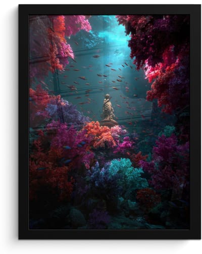 Poster in lijst - Fotolijst 30x40 cm - Posters - Standbeeld - Zeebodem - Koraal - Kleurrijk - Posterlijst zwart - Decoratie - Wanddecoratie woonkamer - Muurdecoratie slaapkamer
