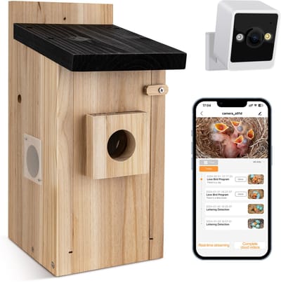 Vogelhuisje met camera 5MP nachtzicht – Houten nestkast voor buiten, realtime vogelobservatie, slimme meldingen, DIY ontwerp, ideaal cadeau voor tuin & vogels