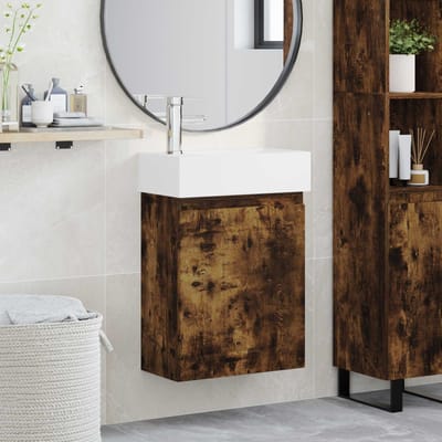 vidaXL - Badkamermeubel - met - kraan - Gerookt - eiken - 45,5 - x - 25,5 - x - 84 - cm