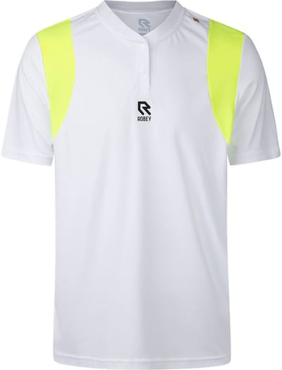 Robey Tennis Ace Henley Tee Heren - Wit / Fluogeel | Maat: 3XL