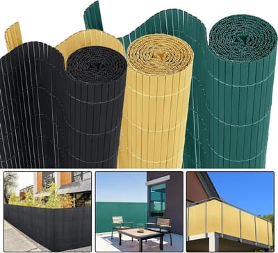 LILIIN PVC inkijkbeschermingsmat, inkijkbescherming, balkon, inkijkbescherming, weerbestendig, windscherm, omheining van de tuin, balkon en terras, met kabelbinders, bamboe, 180 x 500 cm