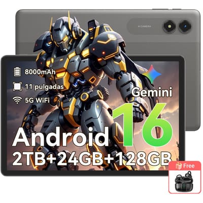 TABWEE T50 Android 16 Tablet 11inch 24GB RAM+128GB ROM (2TB TF), 90 Hz-scherm, 8000 mAh, 5G wifi Bluetooth headphones grijs