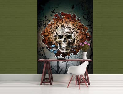Alchemy Skull Flowers Tattoo Photo Wallcovering