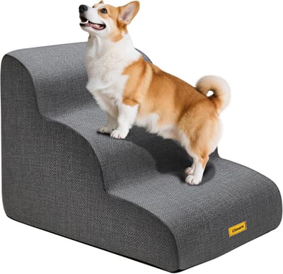 SnelShoppen - 30D Hoge Dichtheid Schuim, Extra Brede Stevige 3 Trap Hondentrap, 40cm Hoog, Met Wasbare Hoes en Antislip Onderkant, Draagbare Ramp voor
