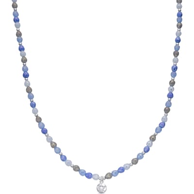 Luxenter Blauwe glazen ketting met rhodiumafwerking - Likdu