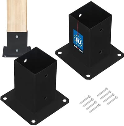 KOTARBAU® 2 stuks Paalvoet , Paalhouder, voor Schroefbevestiging, Gepoedercoat Staal, 80 x 80 mm, Zwart, Paalsteun, voor Houten Balken en Pavillons, Duurzaam en Weerbestendig
