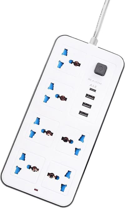 Power Strip met 6 AC Sockets, 3 USB en 1 Type C Poort - 6ft Verlengsnoer voor Thuis en Kantoor