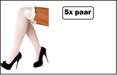 5x Paar Britney Stay up kousen wit met strikje - maat 36-42 - kniekousen wit overknee kousen sportkousen Tirol cheerleader carnaval voetbal hockey unisex festival