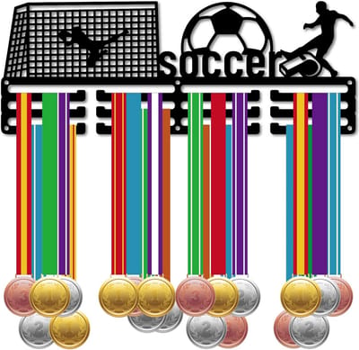 Medalhouder voor Voetbalmedailles Zwart Wandmontage 3 Rijen voor 60+ Medailles