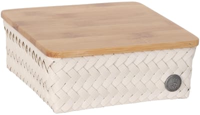 Opbergmand met deksel - Handgevlochten duurzame mand - Opberger - Woonkamer - Babykamer - Kinderkamer - Woonkamer - Handed By - Top Fit Square 18 - beige,ecru - champagne