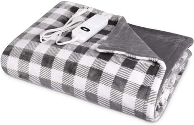 Fleece Blanket - Soft Plaid - Heated Blanket - {size} - Grijs met wit