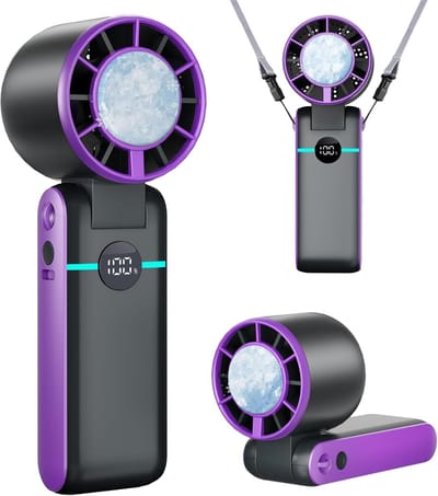 SnelShoppen - Draagbare Handheld Turboventilator met IJskoeler, 5000 mAh, 13 Uur Batterijduur, Oplaadbare Persoonlijke Ventilator met 5 Snelheden, Opv