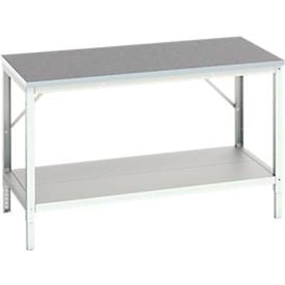 Bott verso werkbank, linoleumblad, met legbord, B 1500 x D 800 x H 780 - 930 mm, RAL 7035 lichtgrijs
