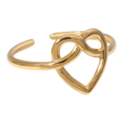 Aramat Jewels | Ringen | Open Ring RVS met Groot Hartje (14 mm) | Goudkleur | |14mm | Staal | Volwassenen | Verkleurd niet