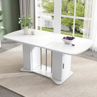 Eettafel Uitschuifbaar - Eetkamertafel Multifunctioneel - Gezellig Tafelen - Met Opbergruimte - 120/160 x 80 cm - Wit Zilver