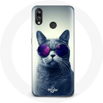 Coque - Huawei - P20 Lite - Souple - Chat avec Lunettes - Gris/Violet violet