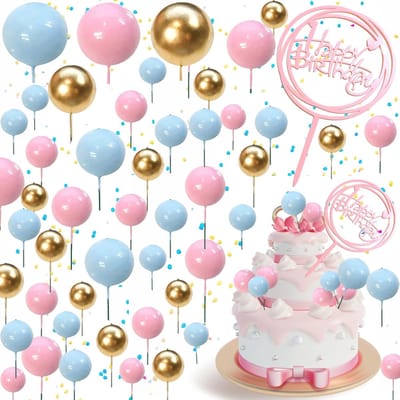 Cosensi - Mini Balloon Cake Topper - Cake Decoratie - 50 Stuks - Kleur: Roze Blauw Goud - Perfect voor Verjaardagen en Huwelijken - Foam Ballen