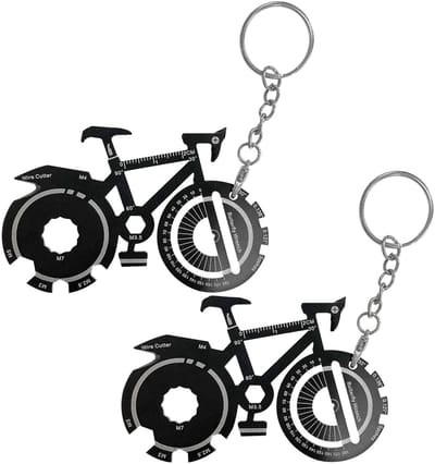 Dailygoods- Fietsflesopener 2 stuks - Roestvrij Staal - Multifunctioneel - Sleutelhanger - Creatief Cadeau - Zwart 9 x 5,65 cm